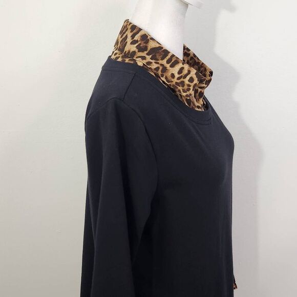 Isaac Mizrahi Black Leopard Layered Top Size Small Leopard Blouse - Picture 4 of 9
